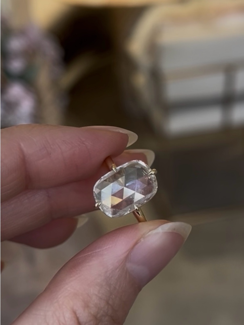 14K Gold Ring with a 3.52ct Rose Cut Lab grown Diamond
